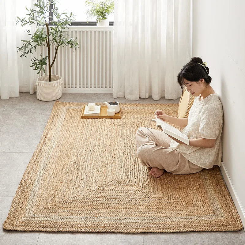 Tapete de Juta Natural para Entrada e Sala em quarto decorado
