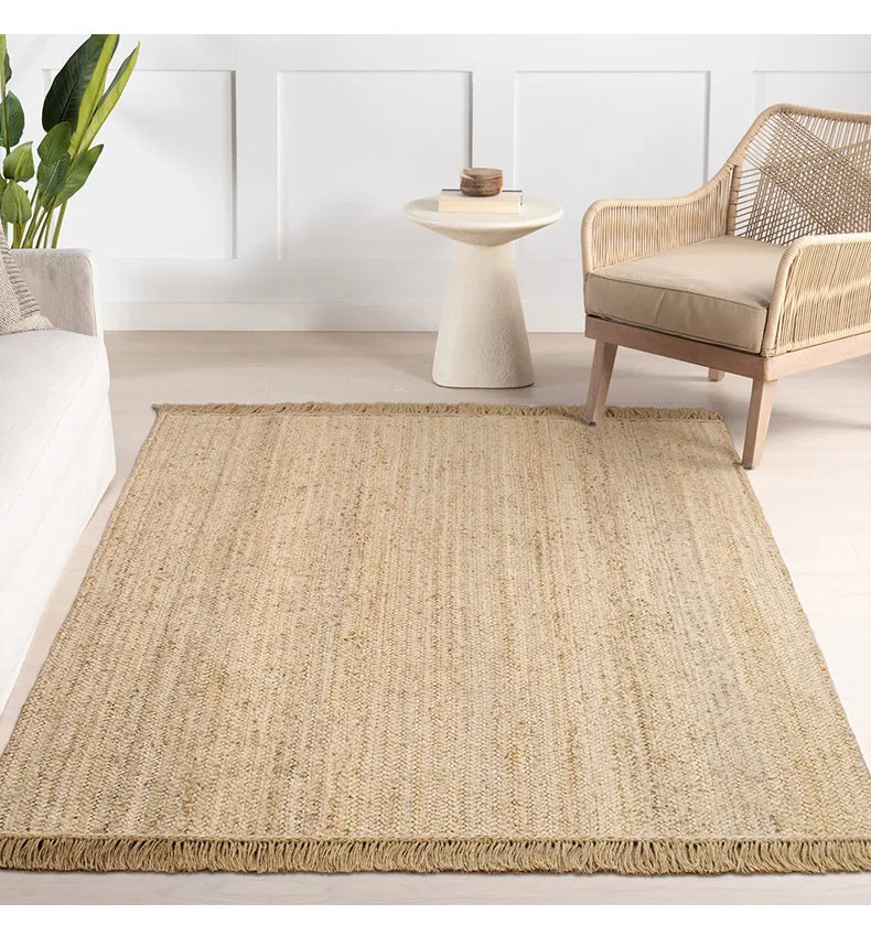 Tapete de Juta para Sala com Trama Natural Antiderrapante com detalhe da base antiderrapante