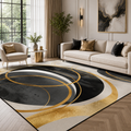 Tapete Geométrico Dourado para Sala Grande Antiderrapante em sala decorada