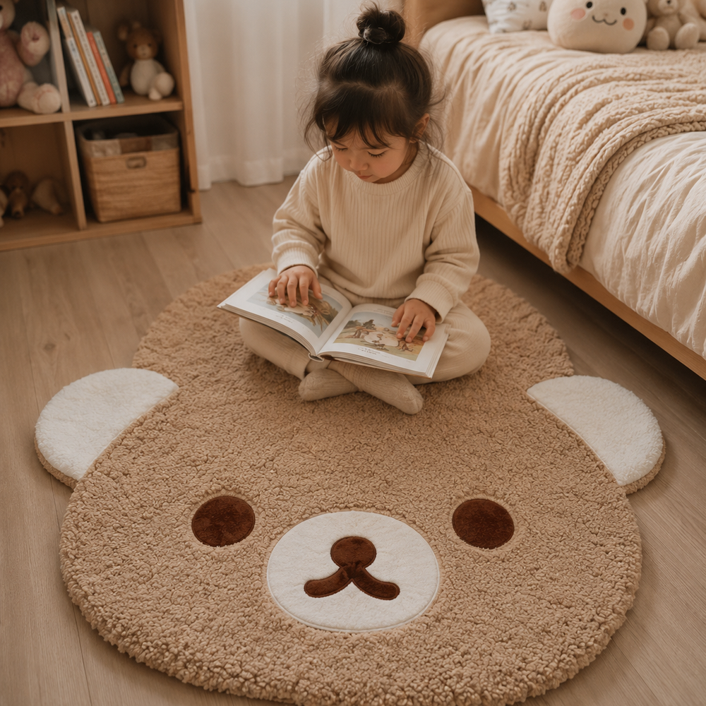 Tapete Infantil de Urso Antiderrapante para Quarto com detalhe da base antiderrapante
