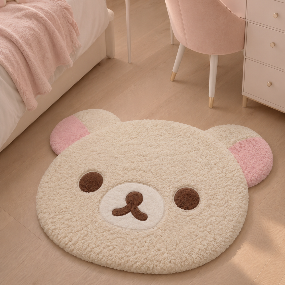 Tapete Infantil de Urso Antiderrapante para Quarto com detalhe da base antiderrapante