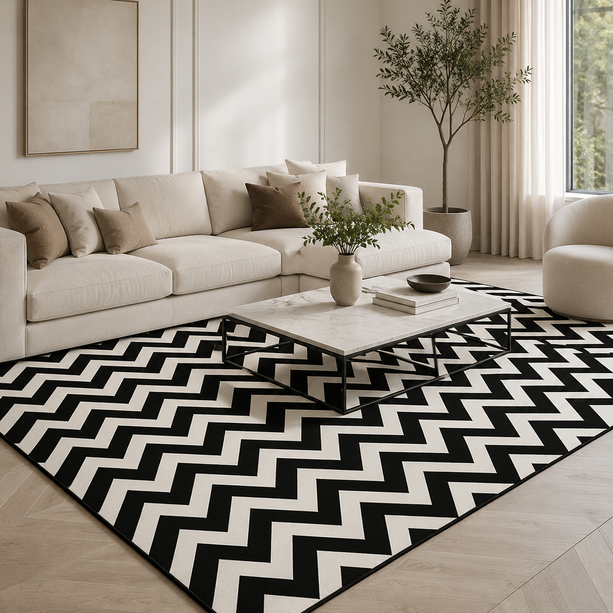 Tapete Minimalista para Sala Grande para Sofá e Mesa de Centro em sala de estar decorada – Viorenna