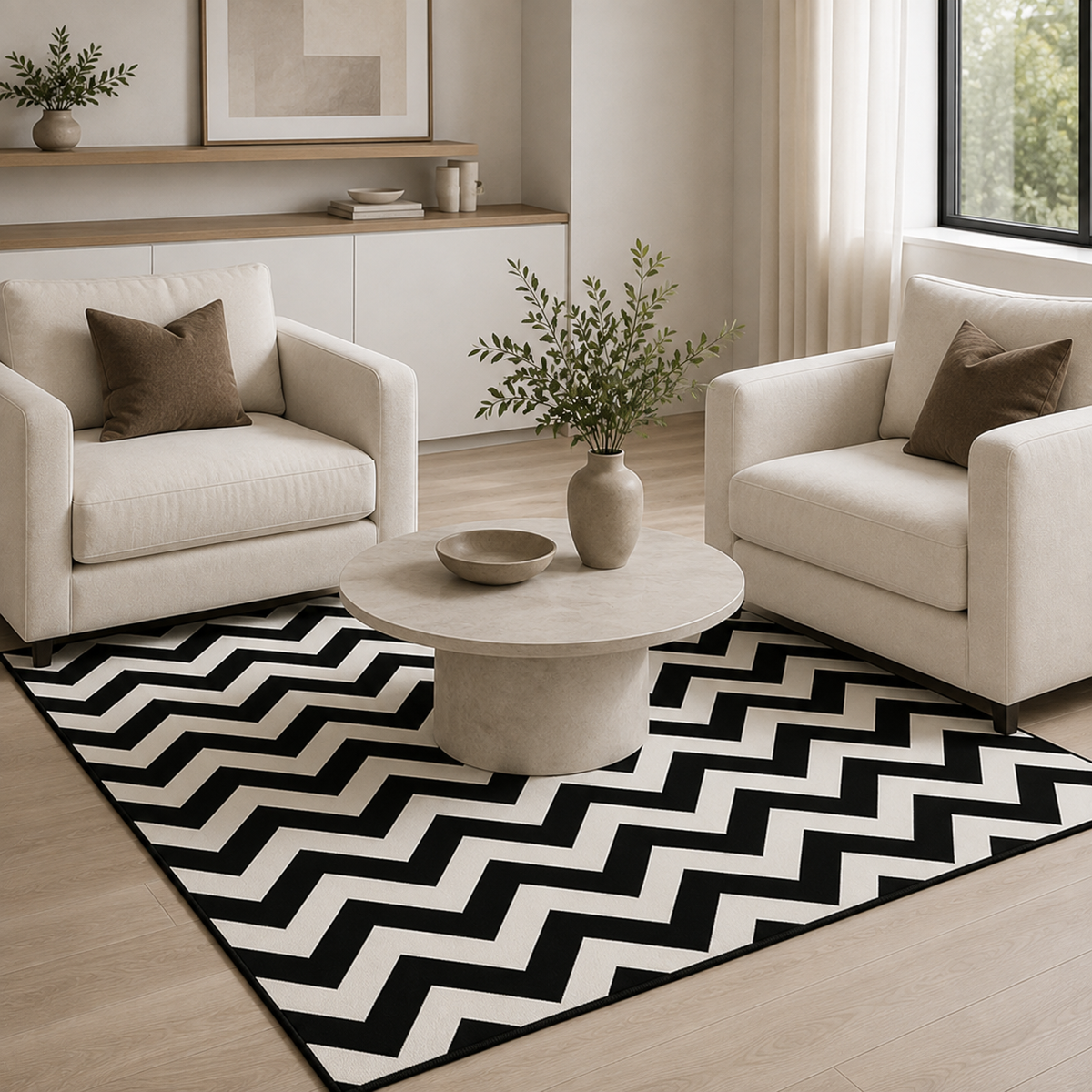 Detalhe técnico do Tapete Minimalista para Sala Grande para Sofá e Mesa de Centro – Viorenna