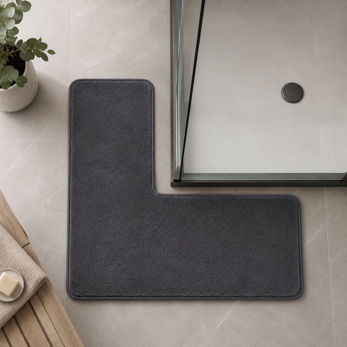 Tapete para Banheiro em L Absorvente e Antiderrapante em uso real no ambiente – Viorenna