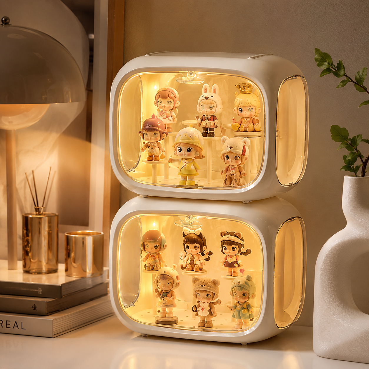 Expositor com LED para Miniaturas e Blind Box em ambiente iluminado