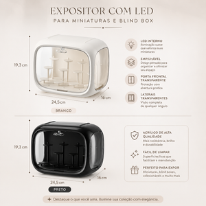 Expositor com LED para Miniaturas e Blind Box valorizando a decoração com luz