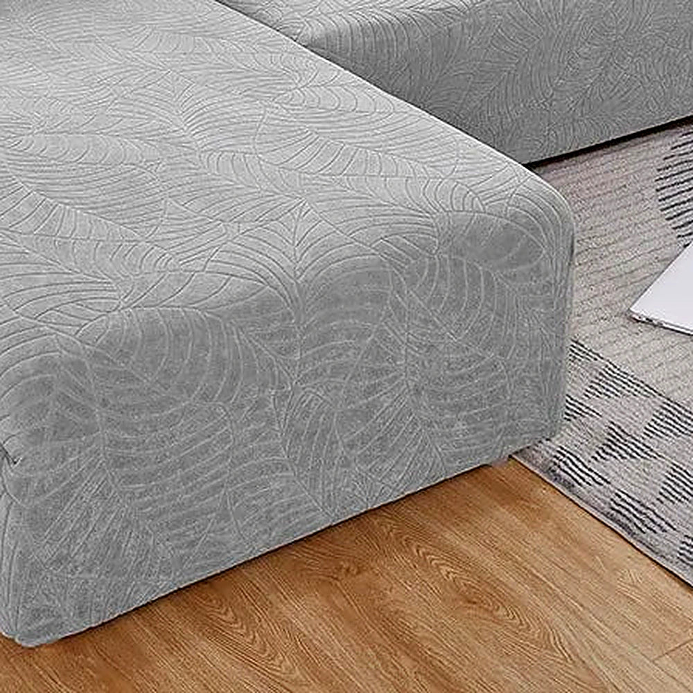 Detalhe da textura jacquard da capa para sofá cinza
