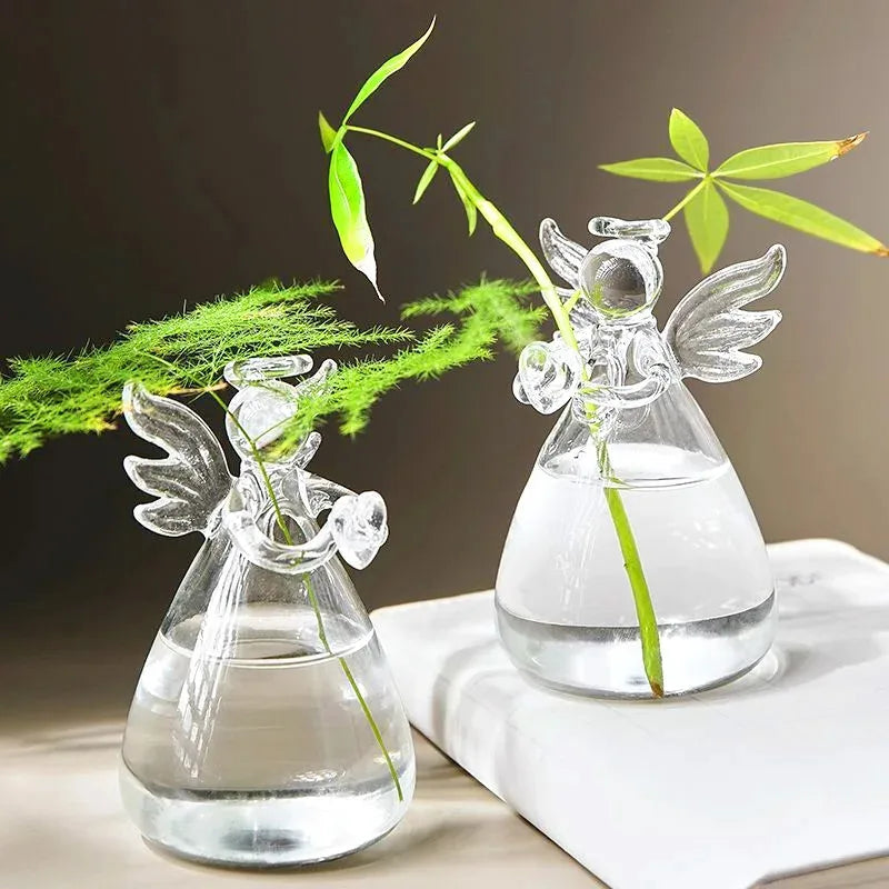 Vaso Decorativo Anjo Hidropônico de Vidro para Mesa em sala decorada