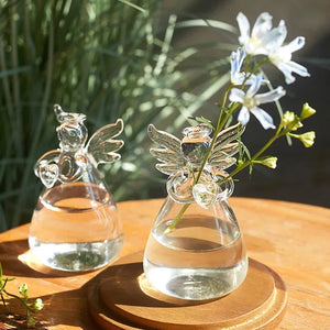 Vaso Decorativo Anjo Hidropônico de Vidro para Mesa em sala decorada