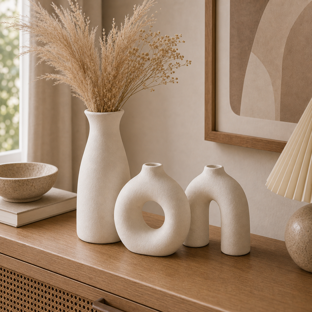 Vaso Decorativo Boho de Cerâmica para Mesa - imagem 06 angulo secundario premium Viorenna