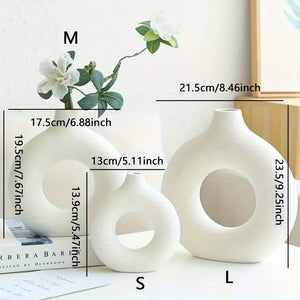 Vaso Decorativo Circular Vazado Boho de Cerâmica para Aparador em sala decorada