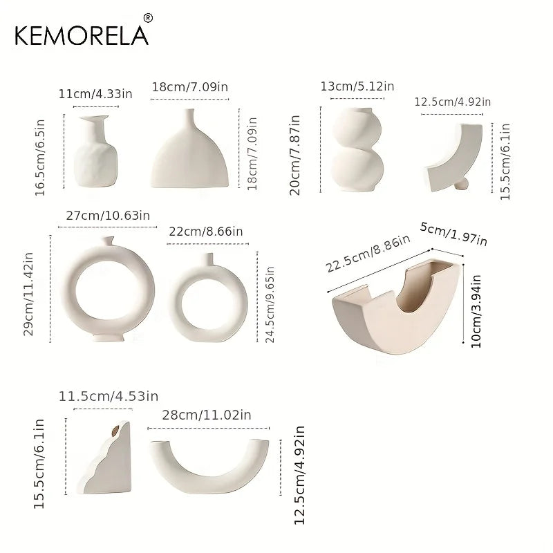 Vaso Decorativo Circular Vazado Nórdico de Cerâmica para Mesa Modelo 35 em sala decorada