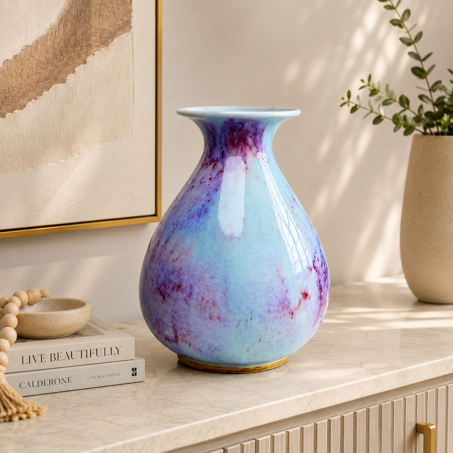 Vaso Decorativo Jade Spring Craquelado de Cerâmica para Aparador sobre aparador, mesa ou rack