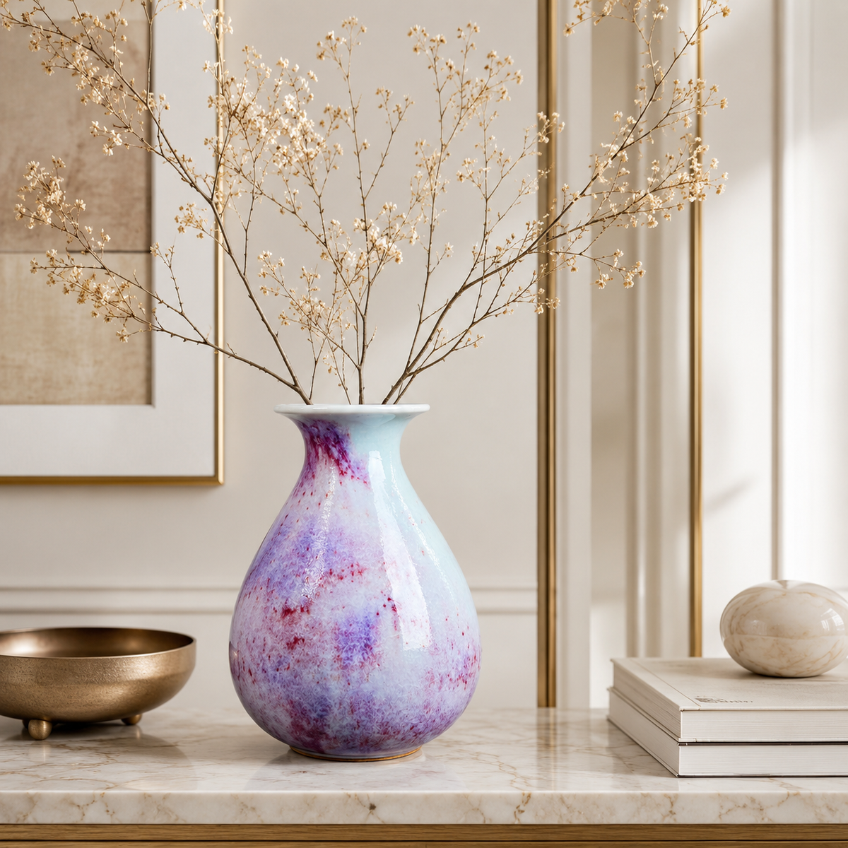 Vaso Decorativo Jade Spring Craquelado de Cerâmica para Aparador na galeria do produto