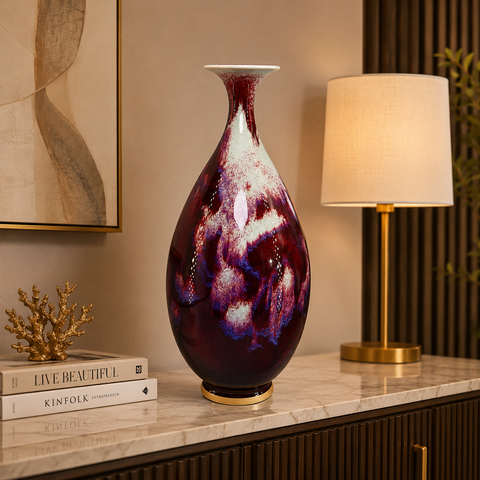 Vaso Decorativo Jade Spring Grande de Cerâmica para Aparador sobre aparador, mesa ou rack