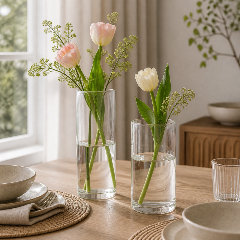 Vaso Decorativo Moderno de Vidro para Mesa em imagem uso real premium - Viorenna