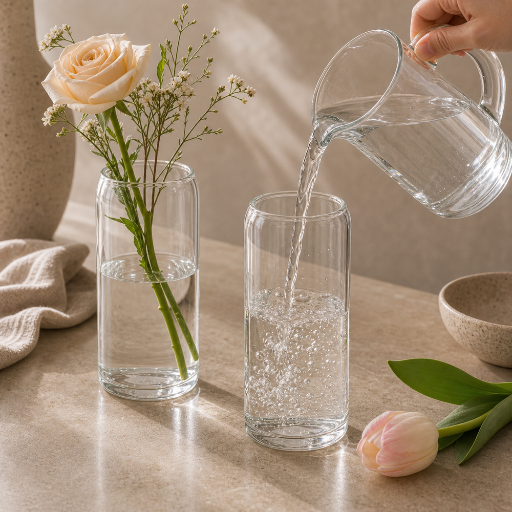 Vaso Decorativo Moderno de Vidro para Mesa em imagem detalhe funcional premium - Viorenna