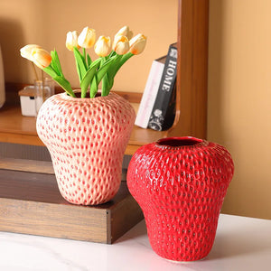 Vaso Decorativo Morango Criativo de Cerâmica para Mesa em sala decorada
