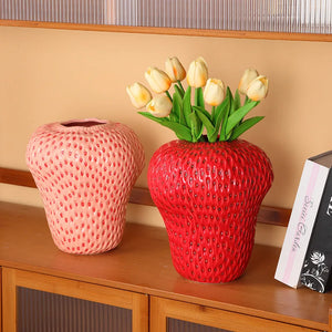 Vaso Decorativo Morango Criativo de Cerâmica para Mesa em sala decorada