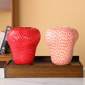 Vaso Decorativo Morango Criativo de Cerâmica para Mesa com detalhe de textura e acabamento