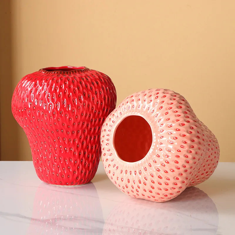 Vaso Decorativo Morango Criativo de Cerâmica para Mesa em sala decorada