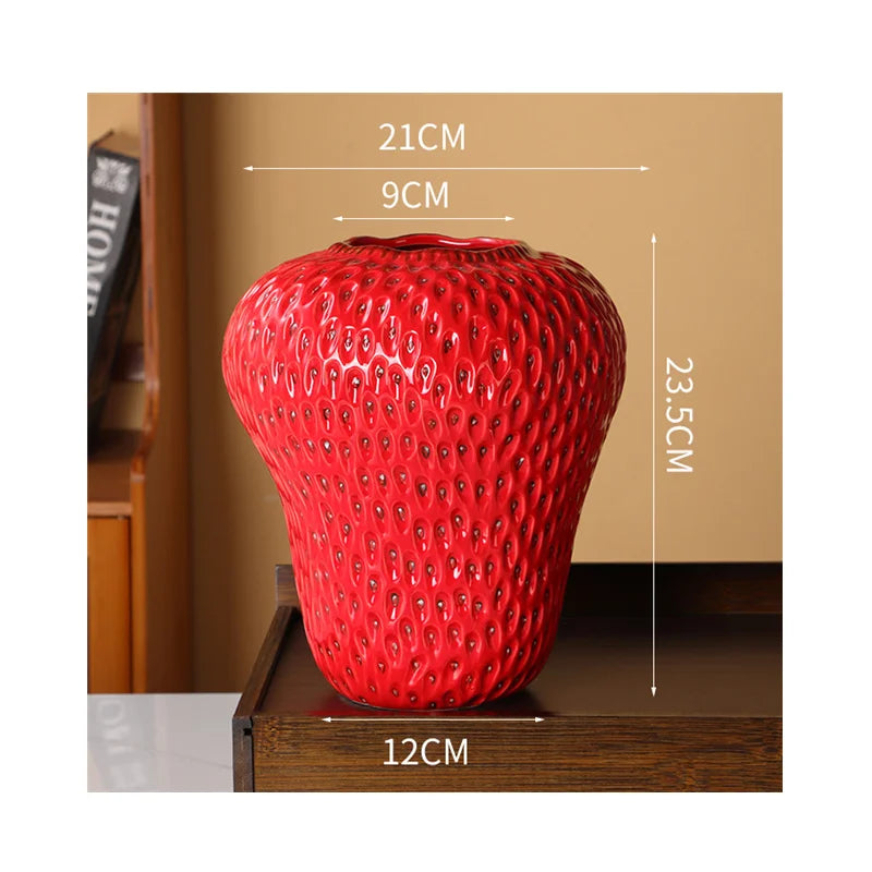 Vaso Decorativo Morango Criativo de Cerâmica para Mesa em sala decorada