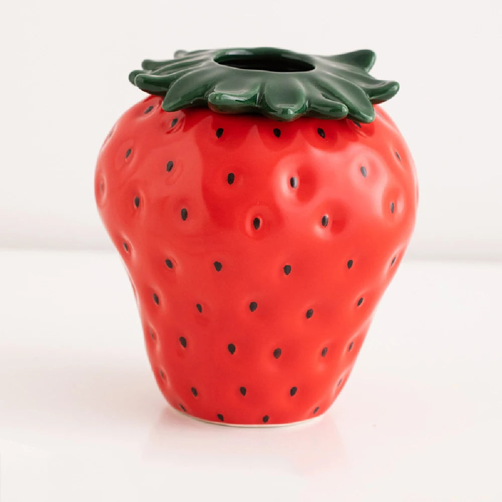 Vaso Decorativo Morango Criativo de Cerâmica para Mesa Modelo 51 em sala decorada