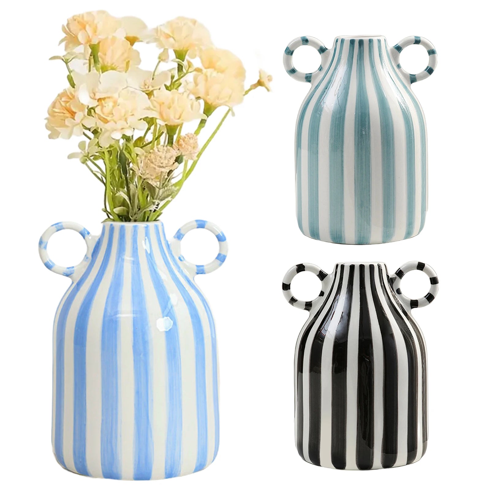 Vaso Decorativo Nórdico Listrado de Cerâmica para Plantas em sala decorada