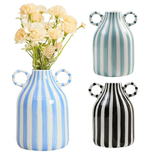 Vaso Decorativo Nórdico Listrado de Cerâmica para Plantas em sala decorada