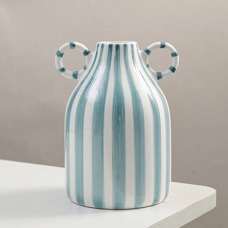 Vaso Decorativo Nórdico Listrado de Cerâmica para Plantas em sala decorada