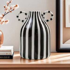 Vaso Decorativo Nórdico Listrado de Cerâmica para Plantas em sala decorada