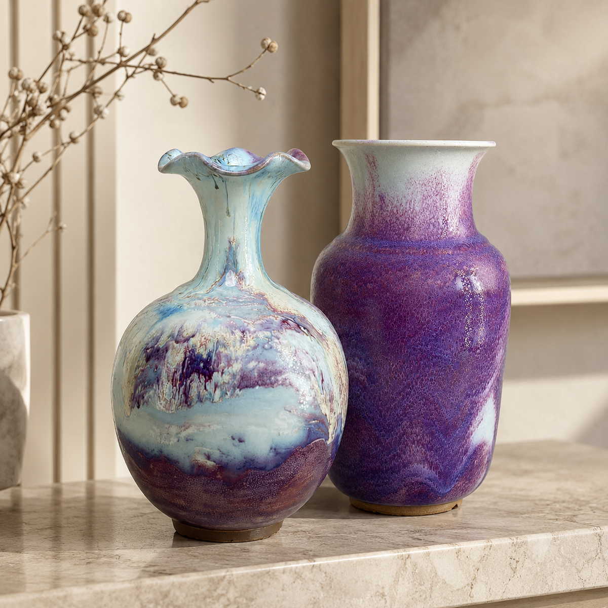 Vaso Decorativo Porcelana Jun Craquelado de Porcelana para Aparador sobre aparador, mesa ou rack