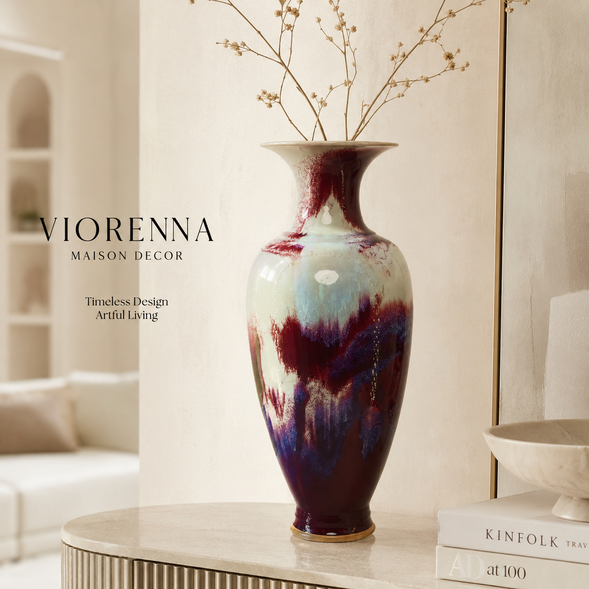 Vaso Decorativo Porcelana Jun Grande de Porcelana para Sala em composição decorativa