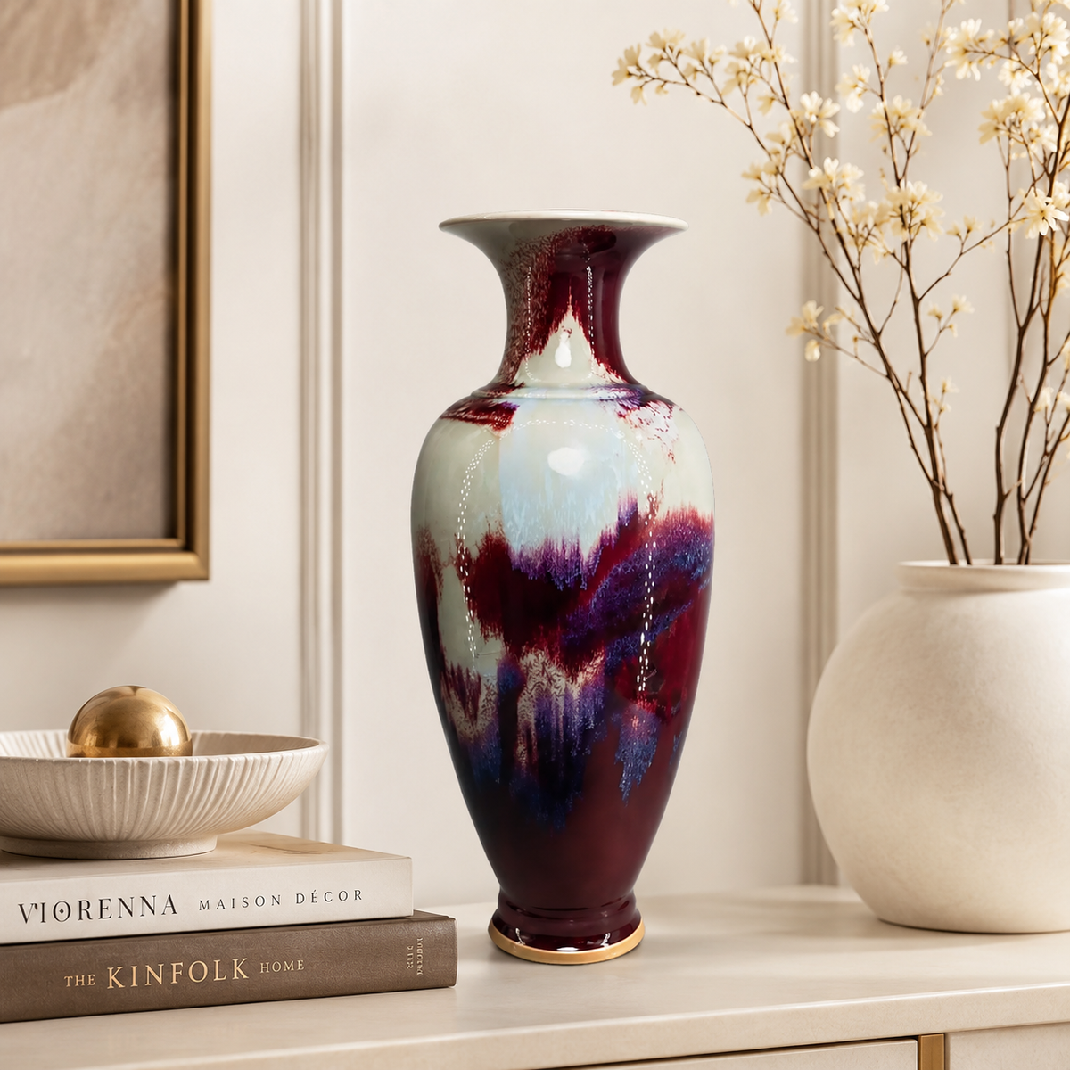 Vaso Decorativo Porcelana Jun Grande de Porcelana para Sala valorizando a decoração do ambiente