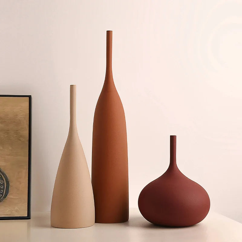 Vaso Decorativo Rústico Vintage Wabi-Sabi de Cerâmica para Aparador em sala decorada